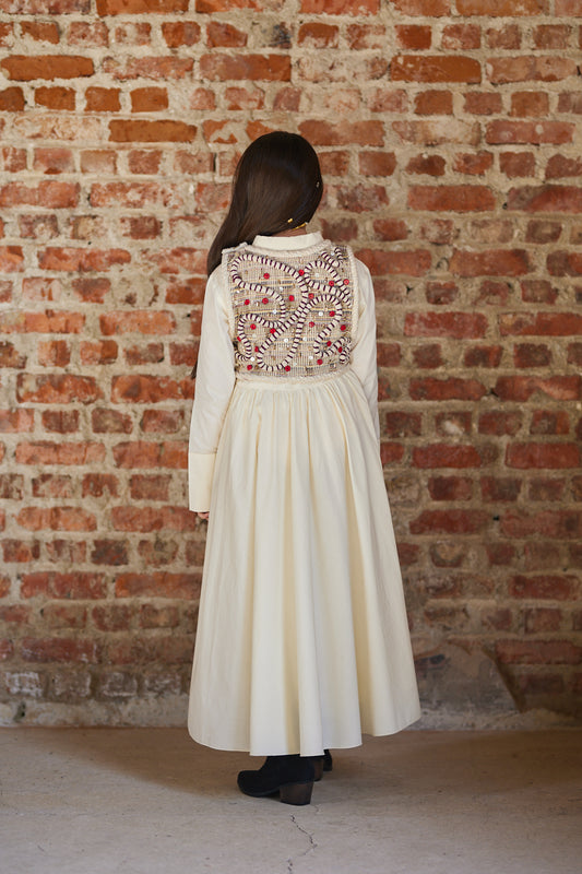 Elegant Girls' Long Dress with Embroidered Vest