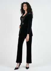 Velvet Straight Leg Solid Trouser\بنطلون مستقيم الساق من الفيلفيت