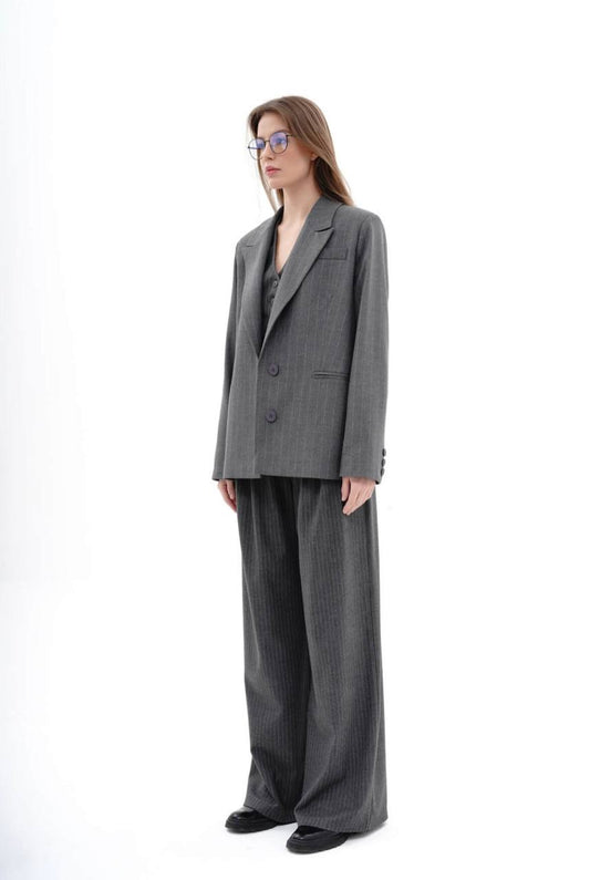 Stripped Two-Toned Slim Fit Trousers