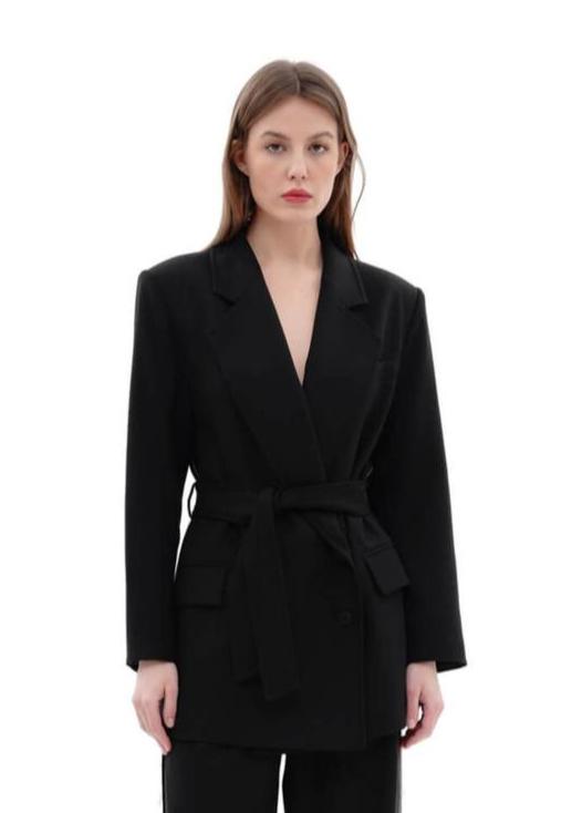 Double Breast Solid Blazer with Belt