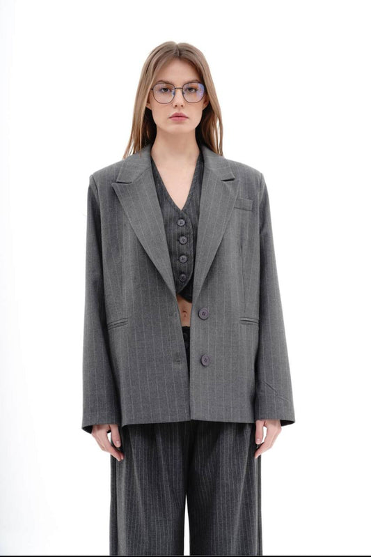 Stripped Two-Toned Blazer with Pockets