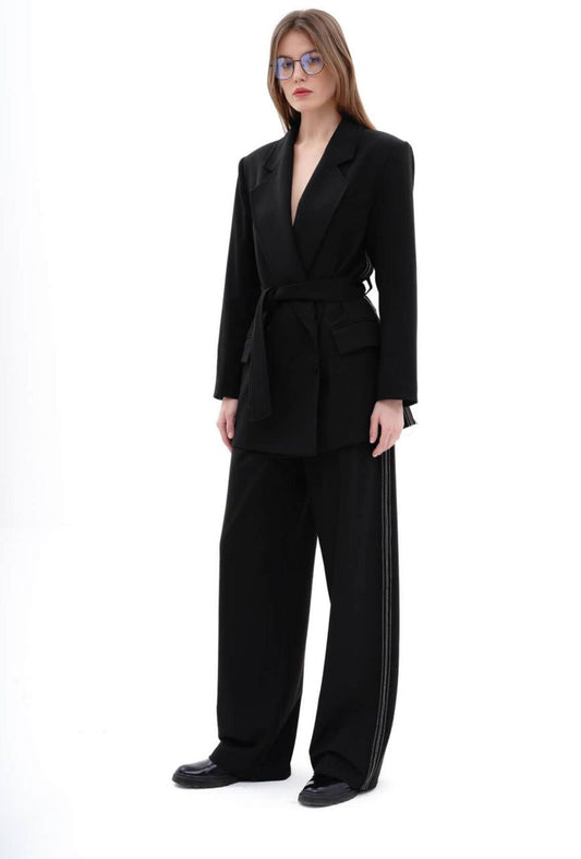 Double Breast Solid Blazer with Belt