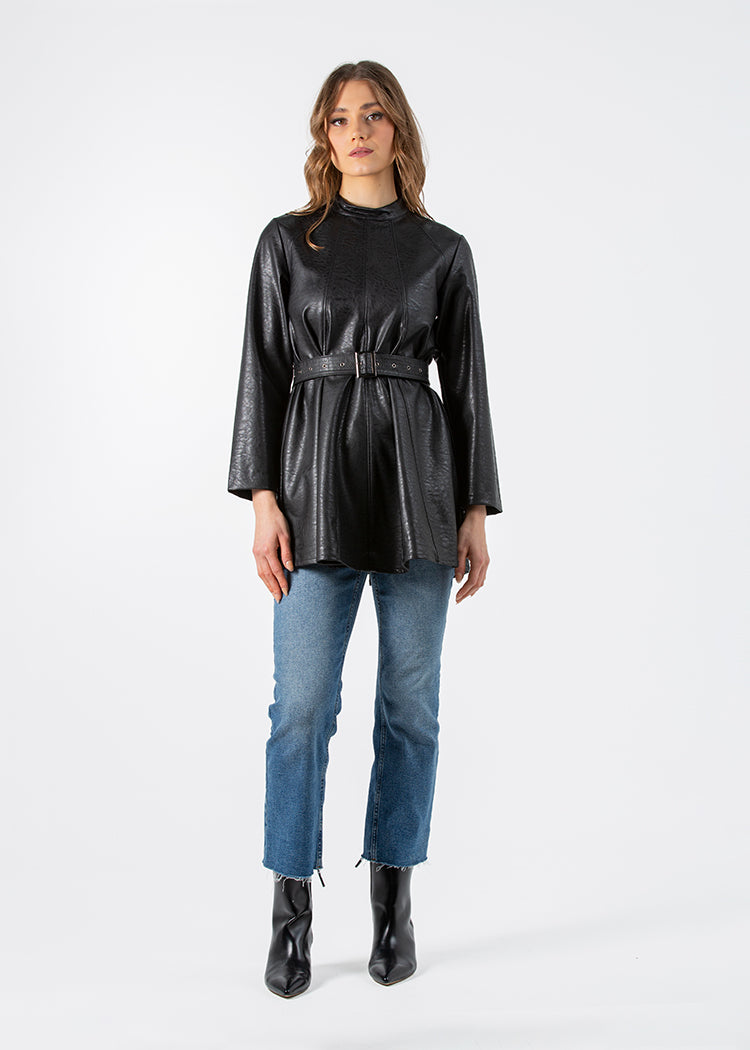 2105044- Leather Peplum Blouse - Montania Shop