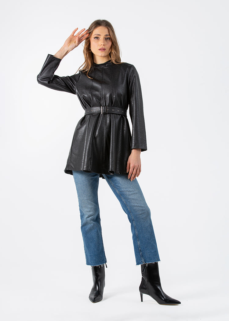 2105044- Leather Peplum Blouse - Montania Shop