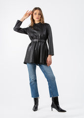 2105044- Leather Peplum Blouse - Montania Shop