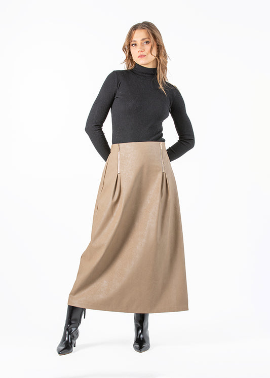 2101016- High Waisted Leather Skirt - Montania Shop