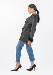 2306200-Long Sleeve Top with Feather Cuff Detail