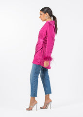 2306200-Long Sleeve Top with Feather Cuff Detail