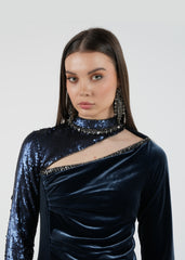 Velvet and Sequins Asymmetrical Dress\فستان فيلفيت مع ترتر بتصميم مائل