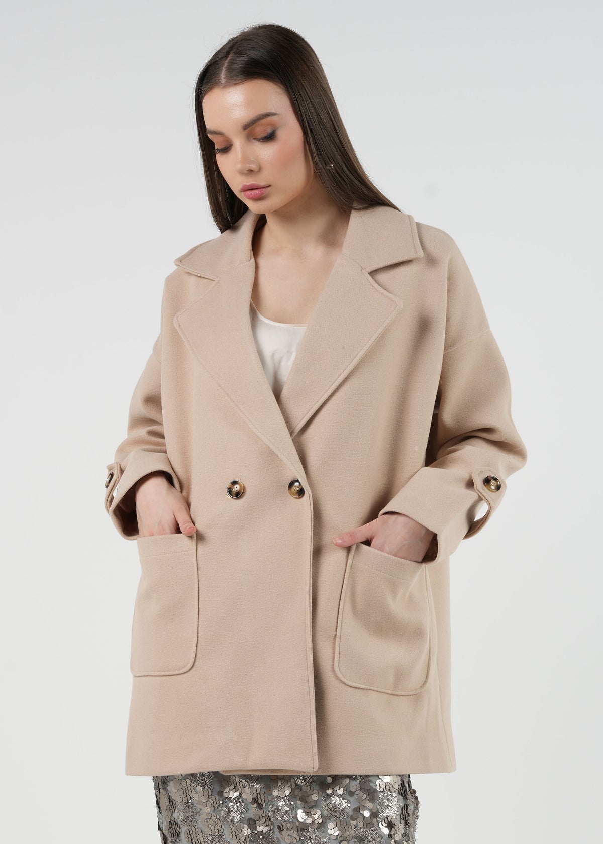 Double-Breasted Wool-Blend Coat\معطف من خليط الصوف مزدوج الأزرار