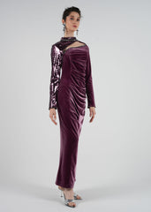 Velvet and Sequins Asymmetrical Dress\فستان فيلفيت مع ترتر بتصميم مائل