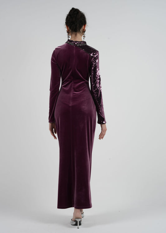 Velvet and Sequins Asymmetrical Dress\فستان فيلفيت مع ترتر بتصميم مائل