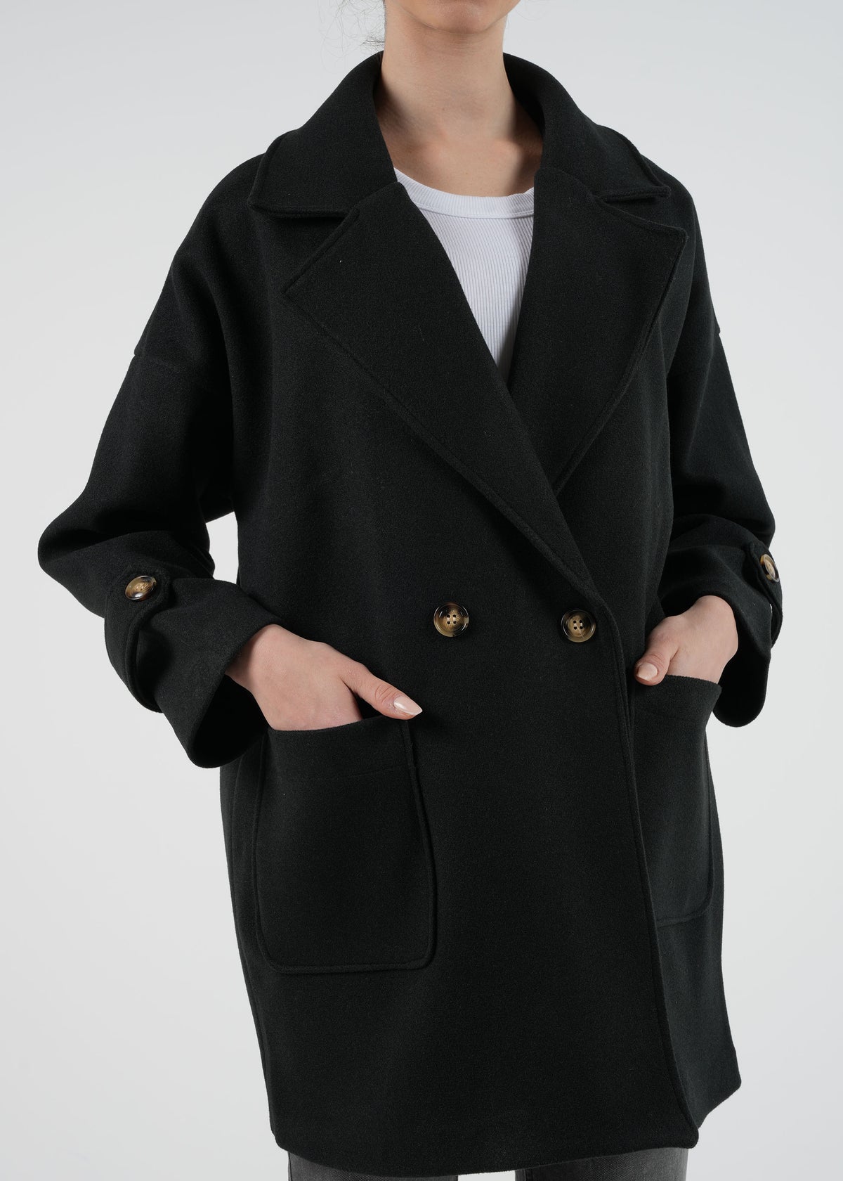 Double-Breasted Wool-Blend Coat\معطف من خليط الصوف مزدوج الأزرار