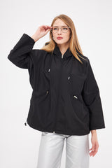 Waterproof Jacket with Drawstring Hoodie & Side Pockets