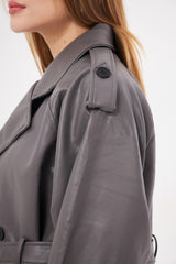 Solid Leather Cropped Jacket with Belt