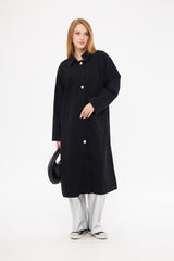 Collared Solid Hidden Closure Midi Coat