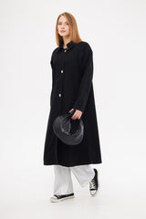 Collared Solid Hidden Closure Midi Coat