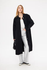 Collared Solid Hidden Closure Midi Coat