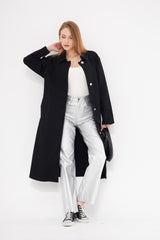 Collared Solid Hidden Closure Midi Coat