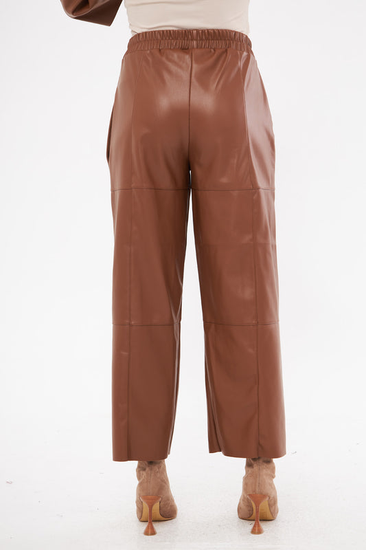 Solid Leather Baggy Loose Fit Trousers