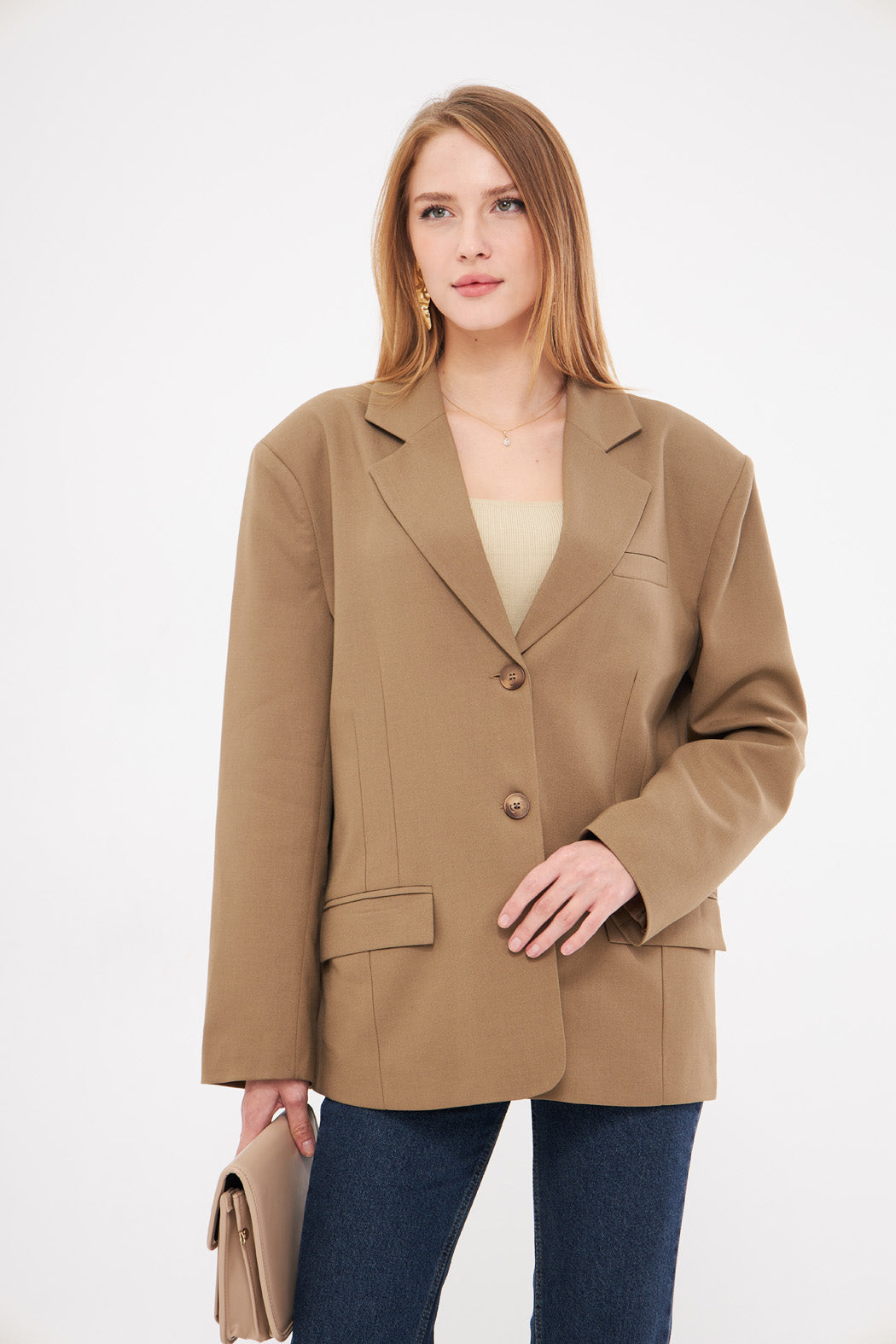 Solid Fitted Faux Pockets Blazer