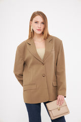 Solid Fitted Faux Pockets Blazer