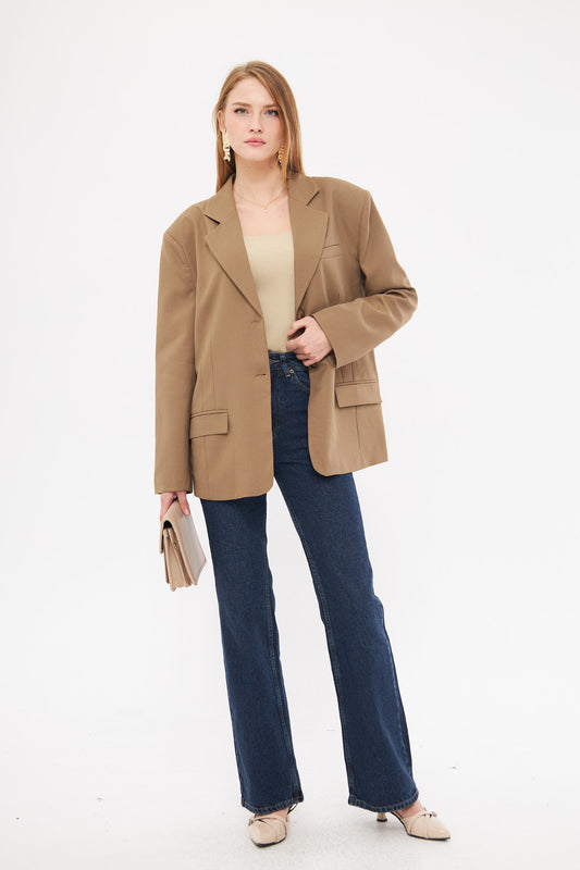 Solid Fitted Faux Pockets Blazer