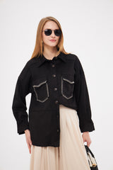 Solid Buttoned Shirt with Front Stitched Design Pockets