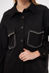 Solid Buttoned Shirt with Front Stitched Design Pockets