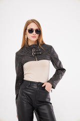 Drop Shoulder Super Crop Leather Jacket