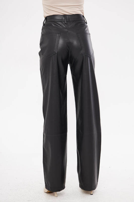 Solid Leather Baggy Loose Fit Trousers