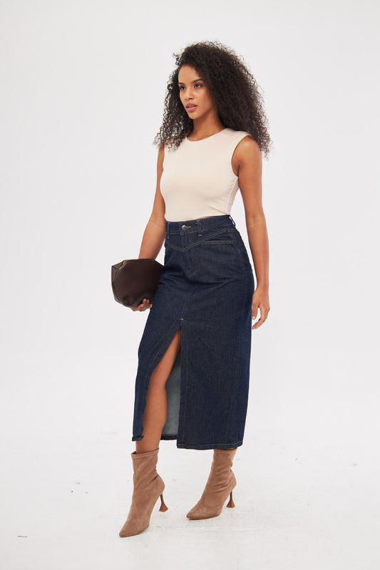 Denim Fitted Maxi Skirt