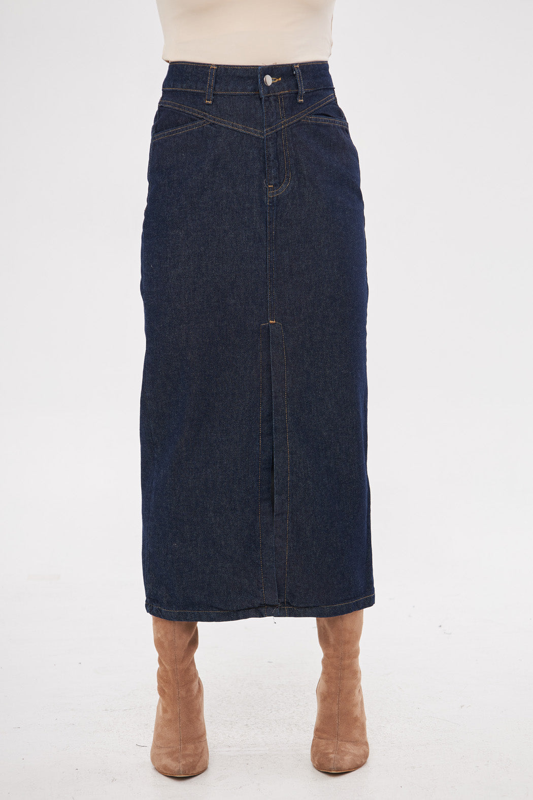 Denim Fitted Maxi Skirt