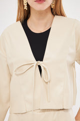 Cropped Tie-Up Leather Cardigan