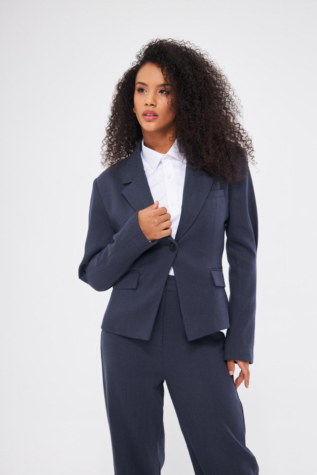 Solid Fitted Faux Pockets Blazer