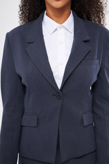 Solid Fitted Faux Pockets Blazer