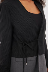 Two-Toned Tie-Up Blazer with Faux Pockets