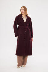 Notched Neckline Solid Midi Coat