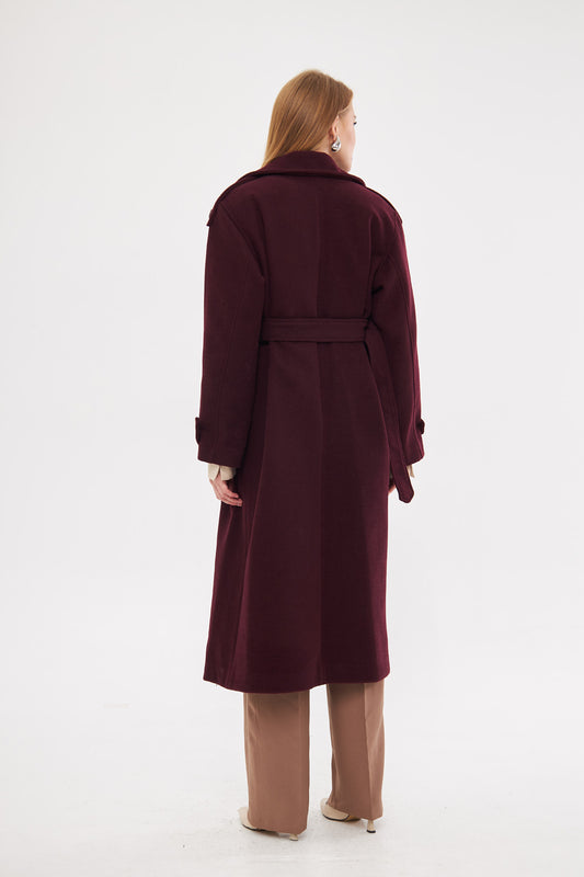 Notched Neckline Solid Midi Coat