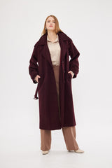 Notched Neckline Solid Midi Coat