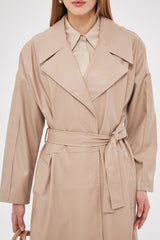 Solid Leather Midi Coat with Front Pockets