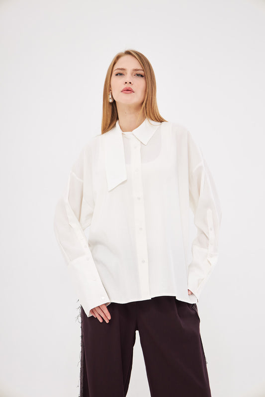 Solid Hidden Buttoned Shirt with Asymmetrical Collar