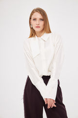 Solid Hidden Buttoned Shirt with Asymmetrical Collar