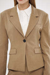 Solid Fitted Faux Pockets Blazer