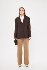 Solid Fitted Faux Pockets Blazer