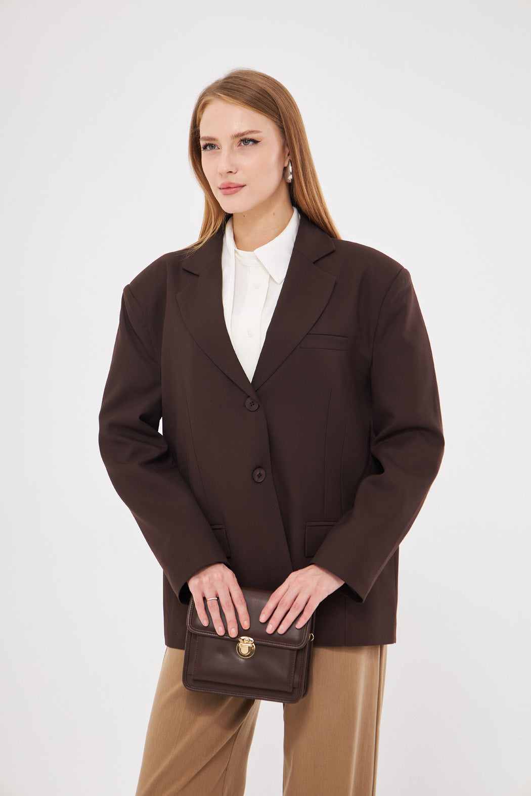 Solid Fitted Faux Pockets Blazer