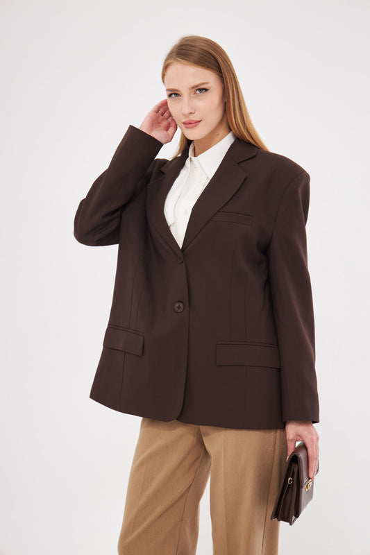 Solid Fitted Faux Pockets Blazer