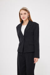 Solid Fitted Faux Pockets Blazer