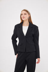 Solid Fitted Faux Pockets Blazer