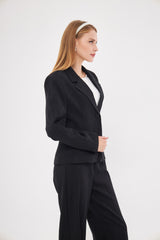 Solid Fitted Faux Pockets Blazer